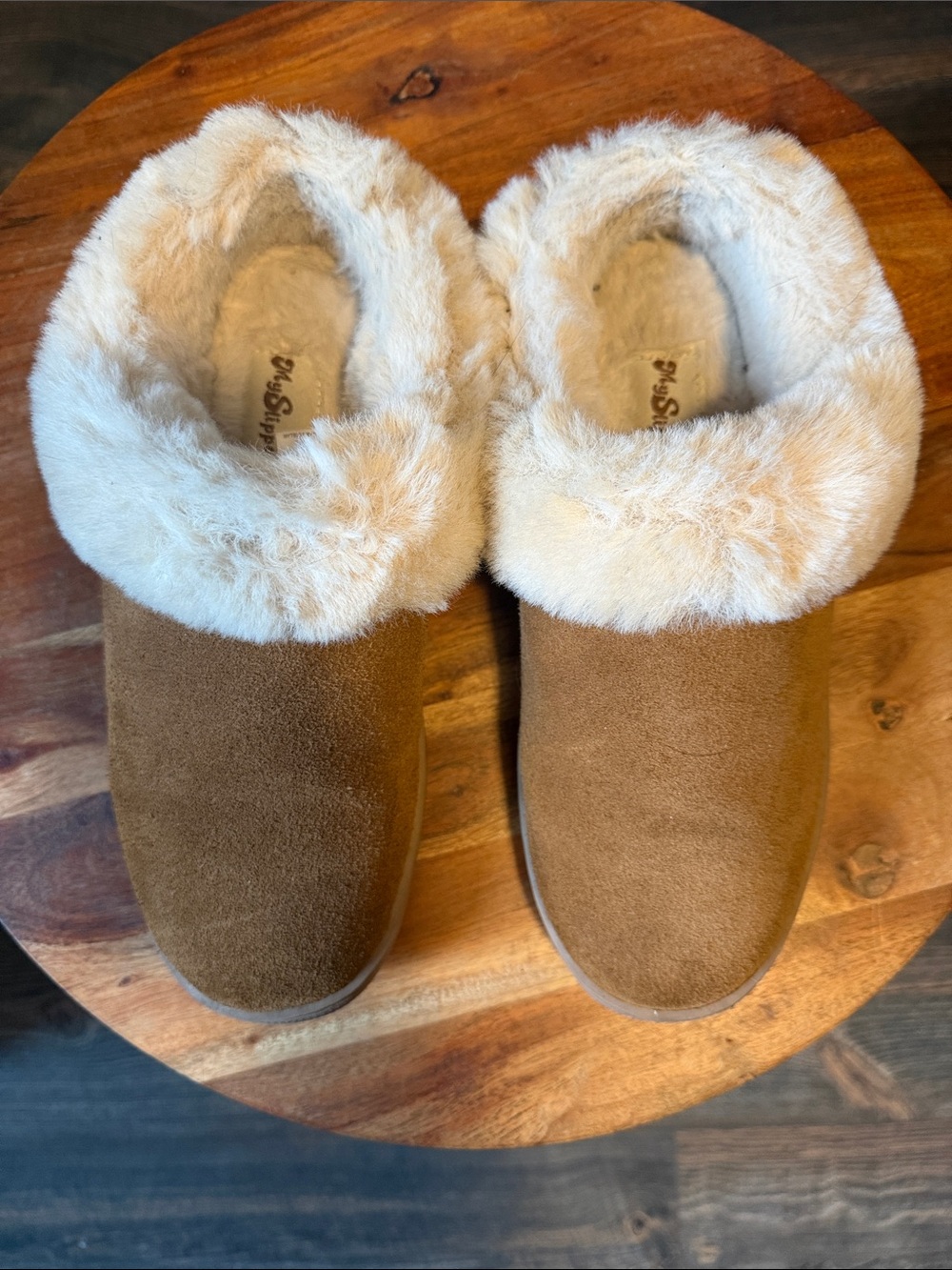 Cozy Faux-Fur Lined Mule Slippers - Tan